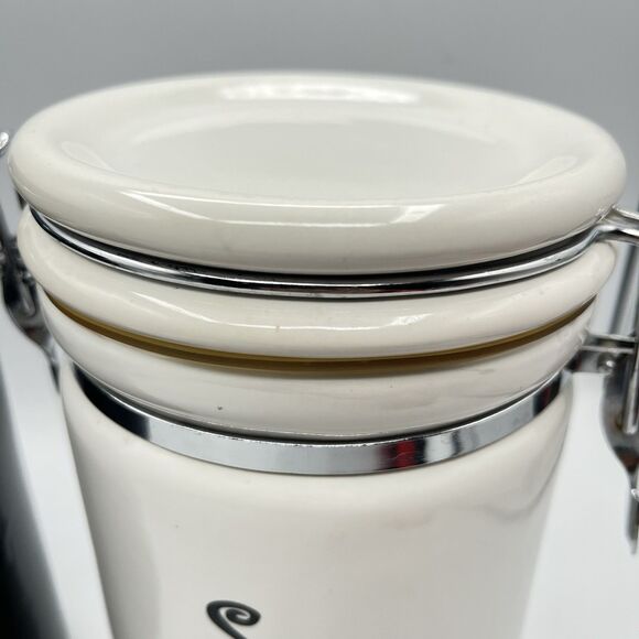 Barnie's Coffee & Tea Co. White Black Ceramic Canister Jar Set Of 2 - No Spoons - Picture 6 of 16
